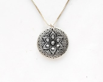 Filigree .99FS medallion, Each Varies, Optional sterling chain, Antiqued.