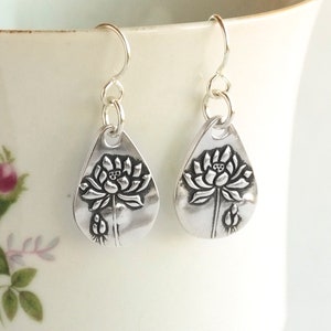 Women's Petite Flower Silver Dangle Earrings, Petite .99FS handmade drops, sterling ear wire, fine silver flower drops, small earrings image 6