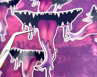 Dripping Monster Mouth Sticker: Horror Art, Laptop Decal (2.5in)