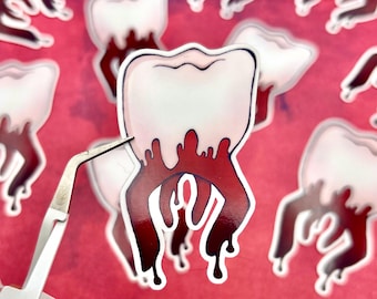 Bloody Tooth Vinyl Sticker - Decorative Art Spooky Goth Horror Creepycute