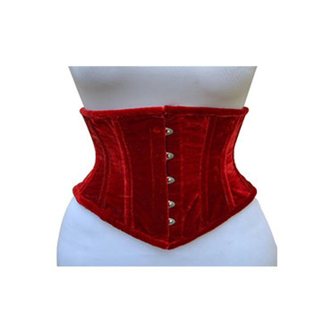 Green Velvet Steel Boned Underbust Corset with Buckles