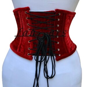Red Velvet Steel Boned Underbust Corset with Buckle Front main image 1