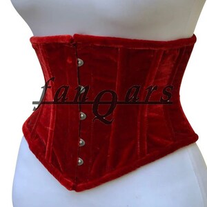 Red Velvet Steel Boned Underbust Corset with Buckle Front