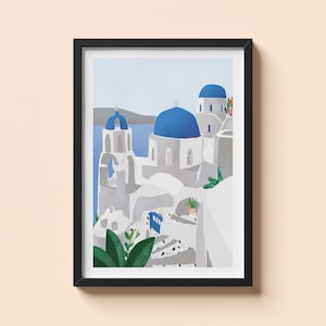 Santorini Greece Print: Blue Domes Coastal Wall Art (Digital Download)