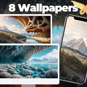 Ancient Forest Landscape Computer Desktop Background Theme Wallpapers with matching Phone wallpapers, 8 Wallpapers, Instant Download!