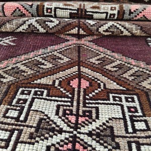 3x8 Vintage Turkish Runner Rug, Handwoven Wool Oushak Hallway Carpet, 3x7.7 Ft Brown Red Pink Tribal Boho Hallway Decor, Custom Rug 3.8 Foot