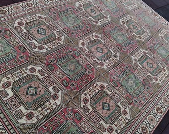 Alfombra turca de lana tejida a mano de 15,5 x 23,8 cm: alfombra oriental vintage