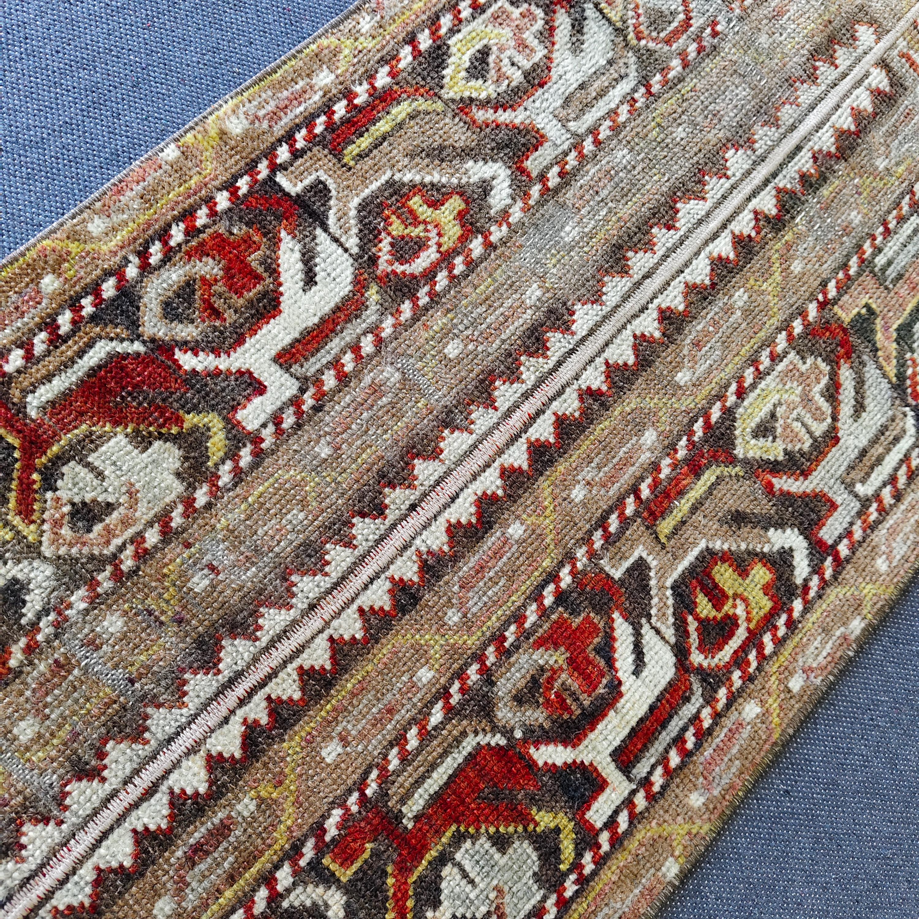 ヴィンテージトルコウールランナーラグ：パッチワーク玄関カーペット