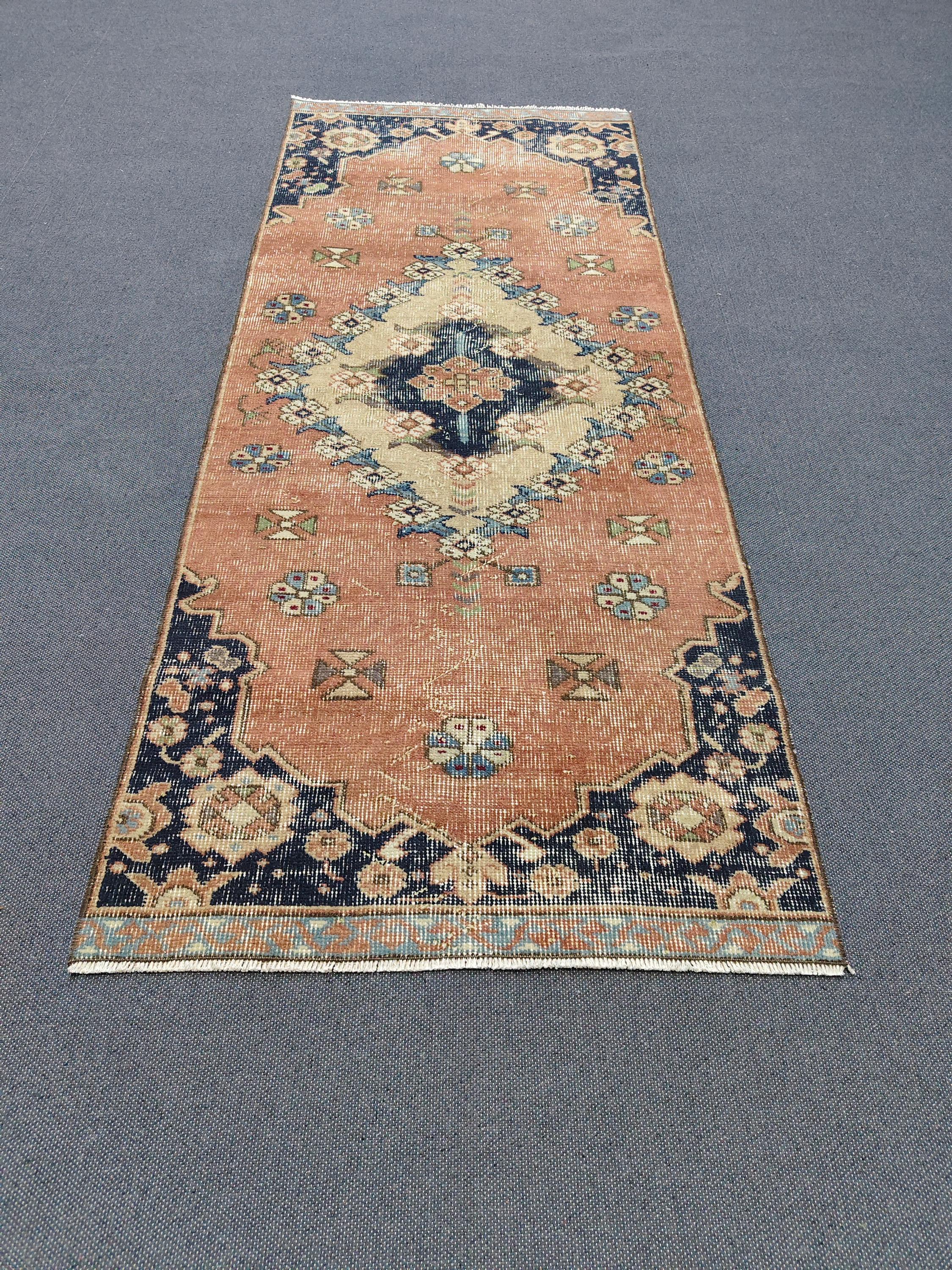 2x6 Rugs, Handmade Turkish Wool Runner Rug: Oushak Vintage Boho