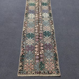 Vintage Turkish Patchwork Runner Rug 1.5x5.8 Ft: Handwoven Wool Hallway Rug