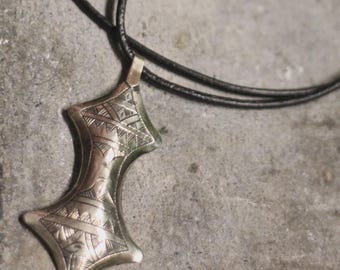 Mens Silver Rustic Morocco Pendant Tuareg necklace handcrafted tribal engraved amulet
