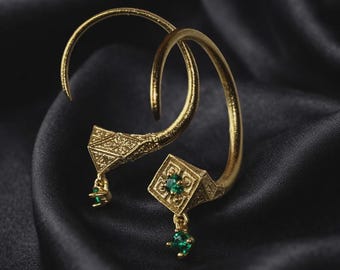Solid 18k Gold Tuareg Hoops, Amazigh Berber Evil Eye Protection Earrings Moroccan Heirloom Earrings