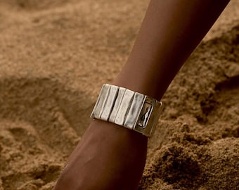Silver cuff bracelet wide silver plated statement bracelet for women Swarovski crystal