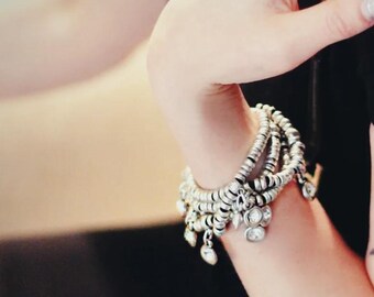 Women's bracelet ancient layered silver crystal charm bracelet boho