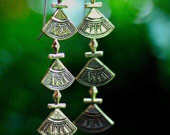 Moroccan style engraved earrings boho antique style Tuareg berber gold brass
