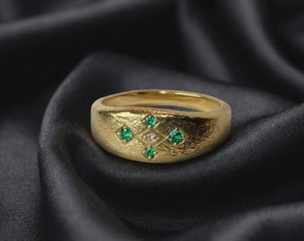 Solid 18k Gold Ethiopian Cross Ring, Emerald Diamond Meskel Band, Orthodox Christian Jewelry Coptic Meskel — Meaningful Heirloom