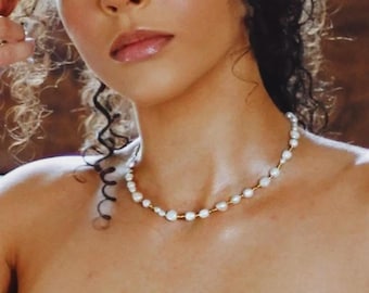Freshwater Pearl Necklace • Gold Bead Pearl Chain • Adjustable Pearl Layering Necklace • Hypoallergenic