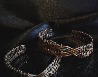 Mens Copper Bracelet Cuff infinity twist basketweave handmade