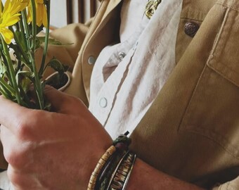 Men's Bracelet Leather Multi Strand Metal Accent Boho Stacked