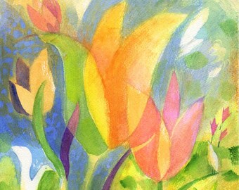 Tulips 2 Watercolor Original Painting Abstract