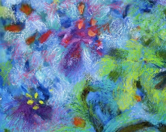 Original Mixed Media Garden Floral with Oil Pastels