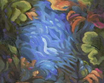 White Bird in Forest Lake Original Print