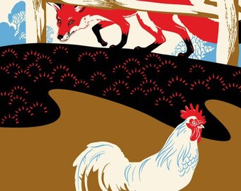 Fox Chicken Print, Red Fox Art, Hunt - Giclee Print