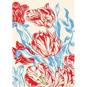 Striped Tulip Flower Print Botanical Art Floral Springtime | Etsy