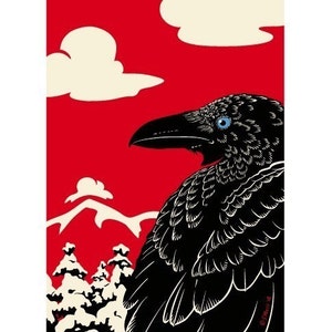 Raven Crow Print, Bird Art, Winter Landscape, Faitytale Art Giclee Print image 3