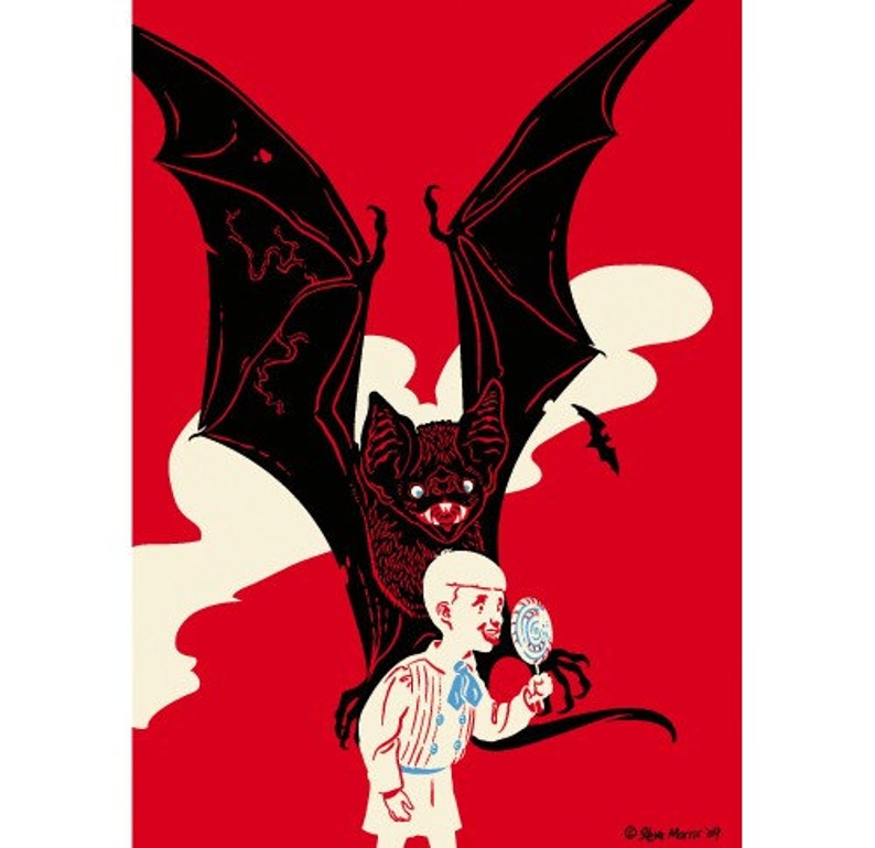Vampire Bat Print, Lollipop, Attack, Fairytale Art Giclee Print image 2
