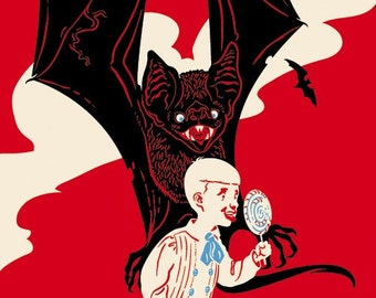 Vampire Bat Print, Lollipop, Attack, Fairytale Art - Giclee Print