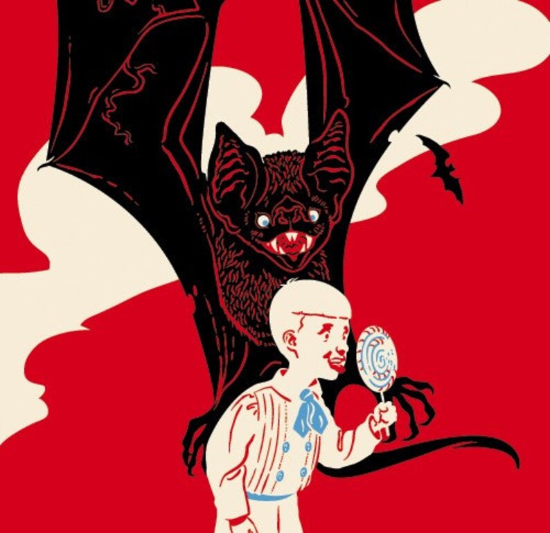 Vampire Bat Print, Lollipop, Attack, Fairytale Art Giclee Print image 1