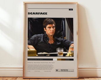 Scarface Poster, Al Pacino Wall Art, Minimalist Wall Decor, Mid Century Modern, Classic Film Print, Gift for Movie Lovers