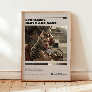 Affiche Spartacus sang et sable, art mural Andy Whitfield, décoration murale minimaliste, décoration d'intérieur Mid-Century, cadeau de série télévisée