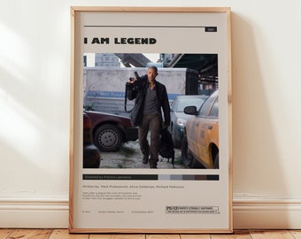 Poster "Io sono leggenda", opera d'arte murale di Will Smith, decorazione murale minimalista, stile moderno di metà secolo, con cornice, regalo per gli amanti del cinema