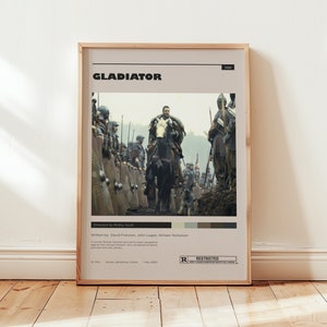 Gladiator Poster, Russel Crowe Wandkunst, Minimalistische Wanddekoration, Mid Century Wohnkultur, Geschichtsfilm Druck, Geschenk für Filmliebhaber