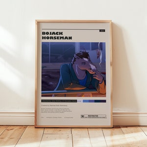 Póster de BoJack Horseman, arte de pared de Will Arnet, decoración de pared minimalista, diseño de mediados de siglo, impresión de dibujos animados, regalo de serie de televisión