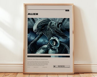 Póster de película de extraterrestres, arte mural espacial xenomorfo, decoración de pared minimalista, opciones enmarcadas, impresión de película de 1979, regalo para amantes del cine