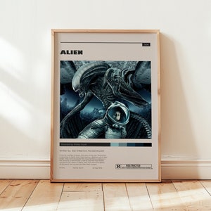 Alien Filmplakat, Xenomorph Raum Wandkunst, minimalistisches Wanddekor, gerahmte Optionen, 1979 Film, Geschenk für Filmliebhaber