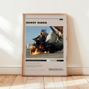Ghost Rider Poster, Johnny Blaze Wall Art, Minimalist Wall Decor, Frame Options, Motorcyclist Film Print, Gift for Movie Lovers