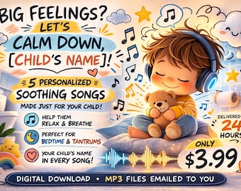 Músicas relaxantes personalizadas para crianças | 5 MP3s com nome personalizado (Download digital)