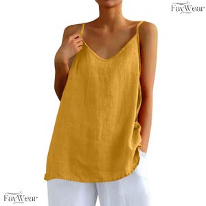 Women&#39;s tops, Boho Summer Blouse, Aesthetic Plus Size Tunic Top, Cotton Linen Shirt, Loose Sleeveless Tops, Simple Clothing, Linen Blouse