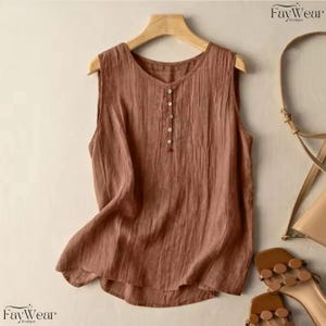 Boho Linen Sleeveless Blouse: Casual Summer Tunic Top