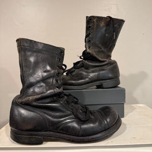 Vintage Black Leather Military Combat Boots Biltrite Sole Vulcan Heel Mens VTG 1970 main image 3