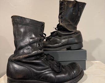 Vintage Military Combat Boots Men 8.5 R Black Fair Distressed Biltrite Sole Cap