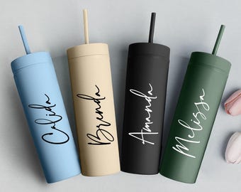 Personalized Bridesmaids Gift, Skinny Tumbler, Christmas Gifts,Bridesmaid Tumbler with Straw, Custom bridal cup, Bachelorette Party Gifts