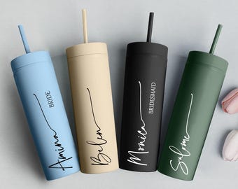 Bridesmaid gift, Bridesmaid Proposal, Personalized Tumbler with Same Lid and Straw, Christmas Gifts, Custom Wedding Cups, Skinny Tumblers