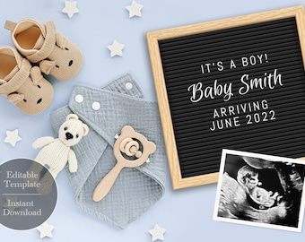 Editable Pregnancy Announcement Digital Image / Baby Boy / It's a Boy announcement / Social Media / Gender Reveal Blue Digital Image