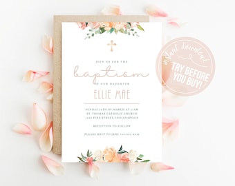 Personalized Girl Baptism Invitation | Custom Digital Christening Invite | Elegant Baby Baptism Ceremony Template | Editable and Printable