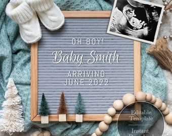 Editable Baby Announcement Blue Winter / Instant download / Digital / Social Media / Gender Reveal / Letterboard / Baby Boy